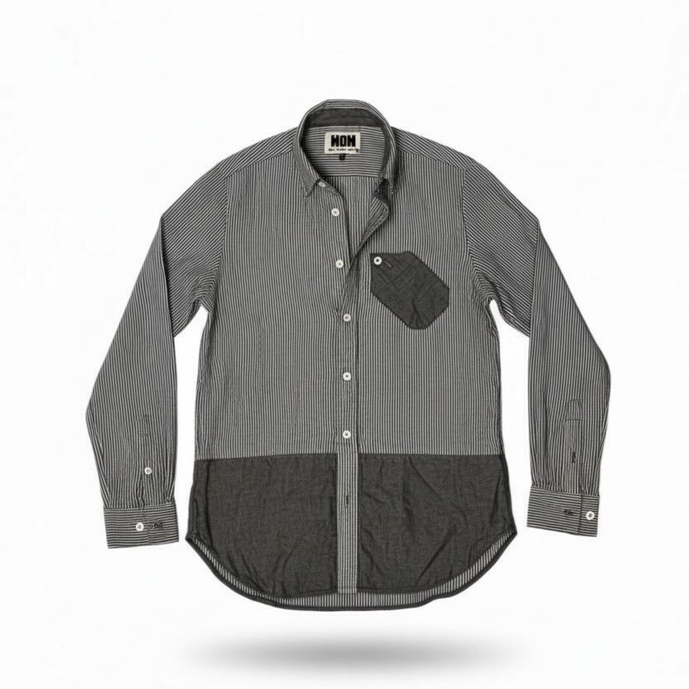 Woolf Original New York: Charcoal and White Striped Button Down Shirt